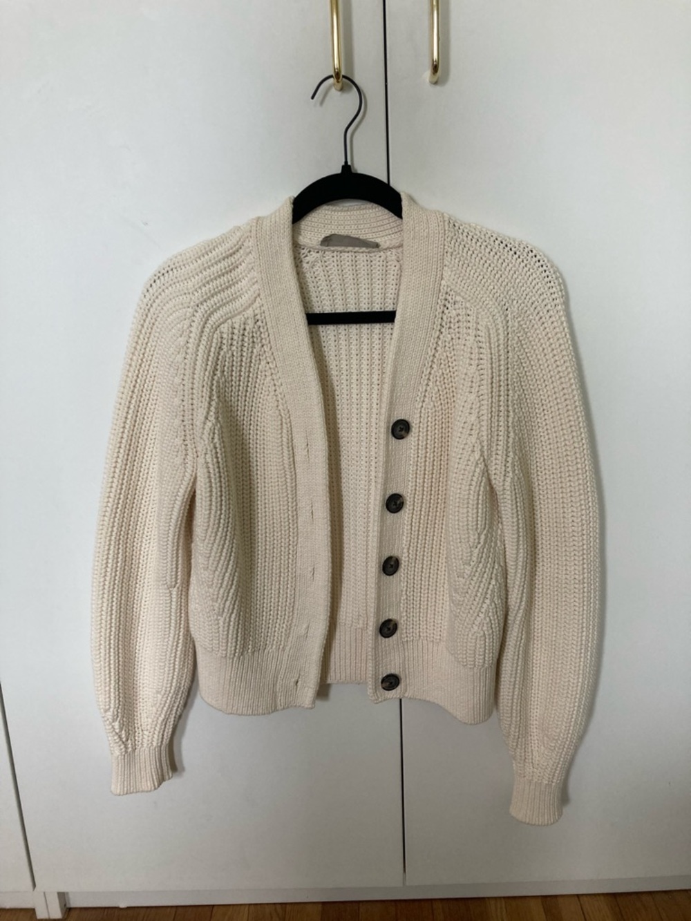Everlane Cream Knit Cardigan with Button Front
